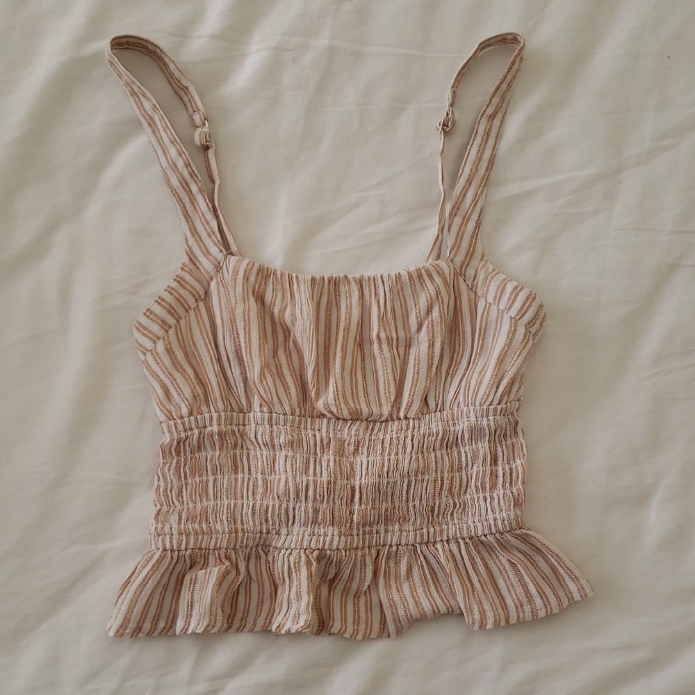 striped smocked crop tank